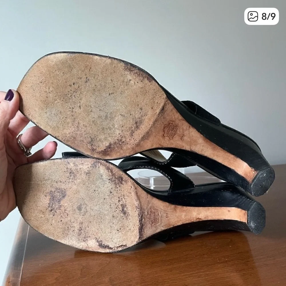 Nordstrom Black Leather Double Strap Slides - Picture 8 of 9